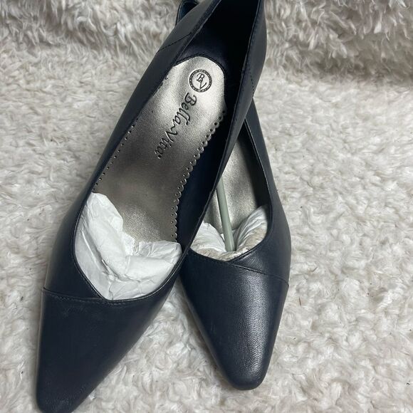 NWOB Bella Vita Leather Dark Gray slip on 3” Heels almond toe size 10W - Picture 7 of 10